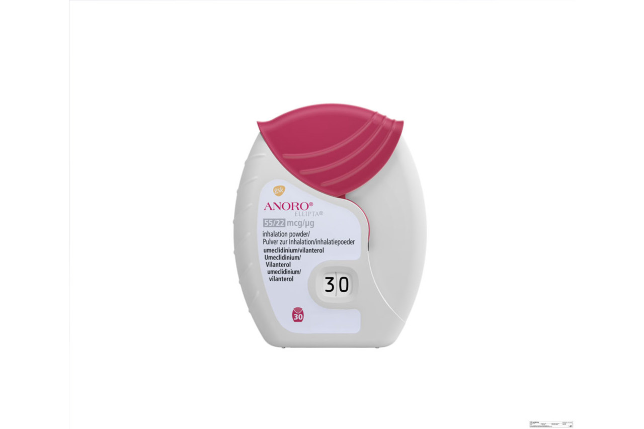 Anoro Ellipta 55micrograms / dose  /  22micrograms / dose dry powder inhaler (GlaxoSmithKline UK Ltd) 30 dose